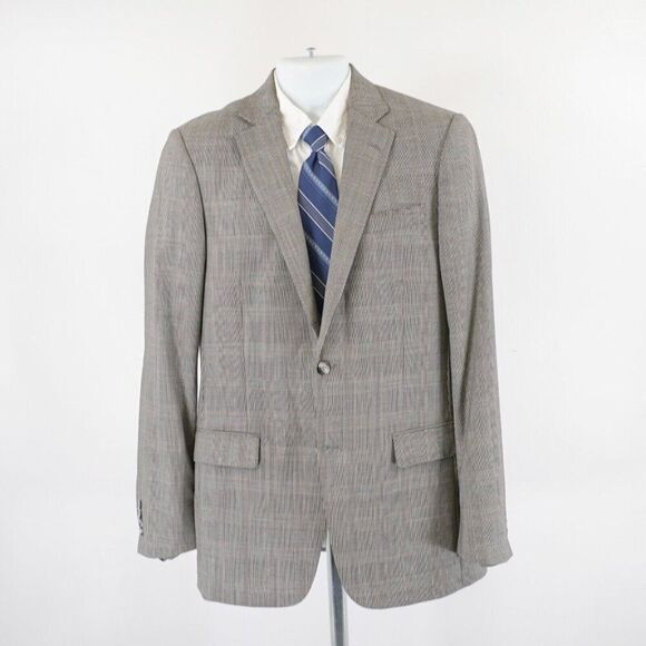 Hart Schaffner Marx Wool Black Tan Glen Plaid Blazer 38R 2 Button W/ Orange Brow - Picture 4 of 14